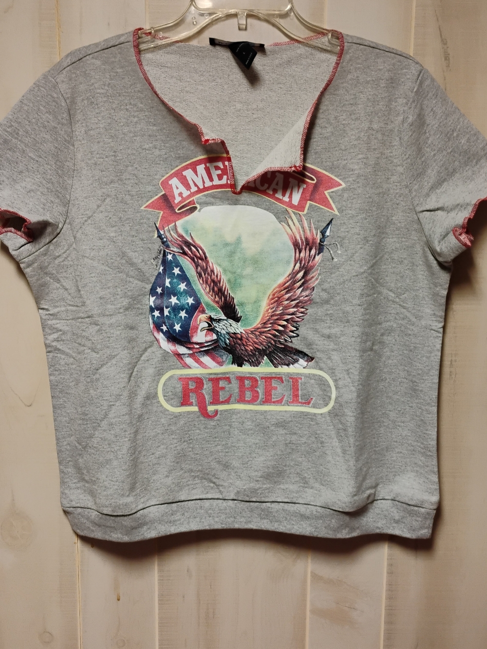 American Rebel Graphic Short-Sleeve Women's Top - Gray with Red Accents USA